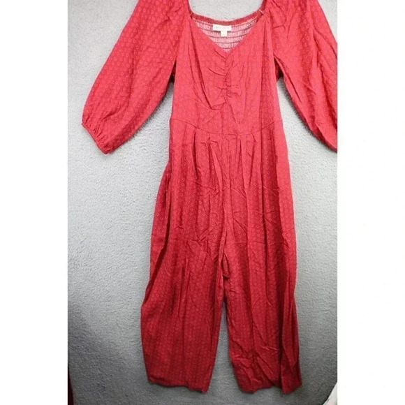 Knox Rose 100% Rayon Jumpsuit-Size Small-3/4 Puff Sleeves-Pockets-Smocked - Picture 2 of 9